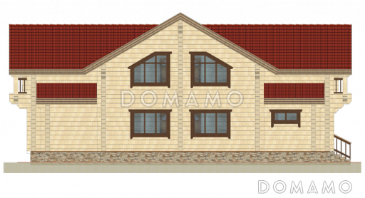 Проект дома из клееного бруса с эркером / Фасад 2