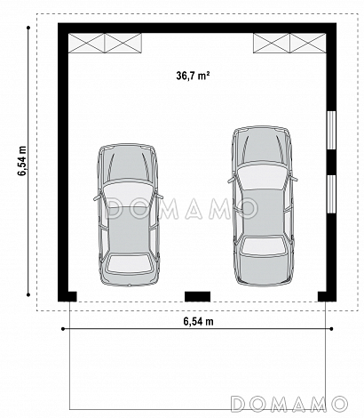 Проект гаража из кирпича для двух авто с двумя воротами / План 1 этажа