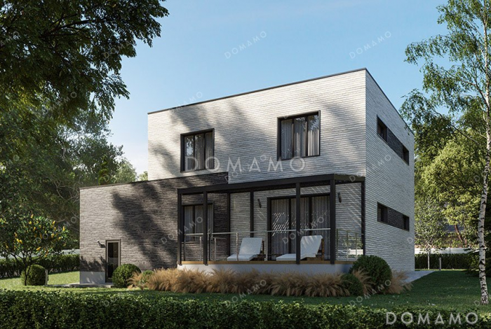 Проект двухэтажного дома с гаражом и террасой