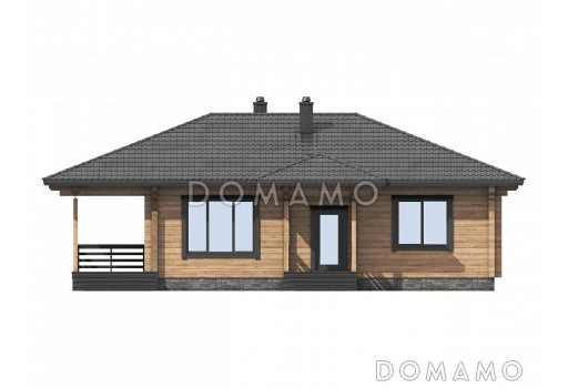 Проект одноэтажного дома с террасой, хозяйственным помещением, тремя спальнями / Фасад 1