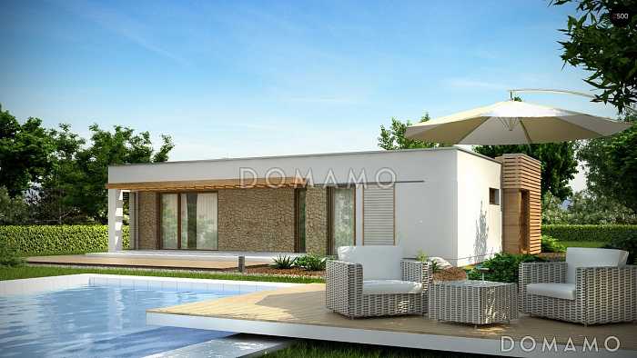 Проект комфортного одноэтажного дома с террасой, кухней и гостиной без перегородки