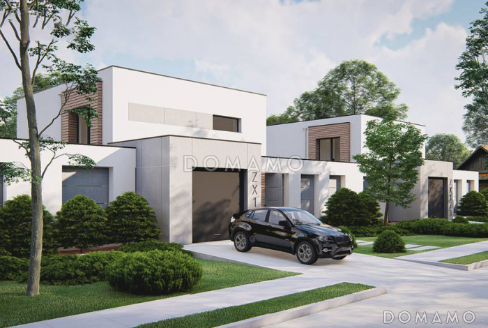 Проект загородного дома с плоской крышей, кладовой под лестницей, вытянутой ванной на втором этаже