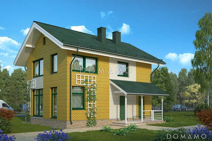 Проект двухэтажного дома с террасой при гостиной