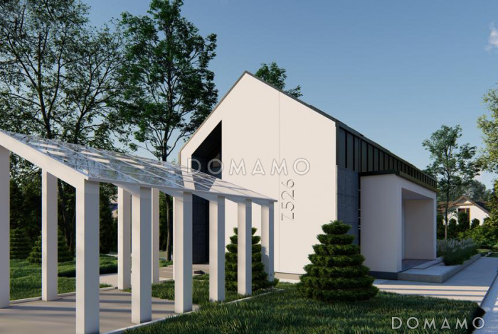 Проект загородного дома с комнатой и гардеробом на первом этаже, тремя спальнями на мансарде, просторной обеденной зоной