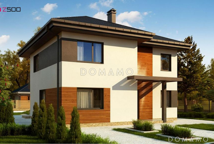 Проект загородного дома с балконом, кабинетом и спальней на первом этаже, тремя спальными комнатами на втором