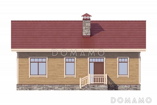 Проект дома по технологии ЛСТК с двумя спальнями, гостиной с кухней-столовой, техническим помещением, небольшим холлом и санузлом / Фасад 1
