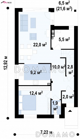 Проект небольшого мансардного дома из газобетона с отделкой планкеном / План 1 этажа