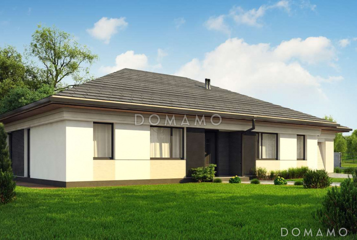 Проект комфортного одноэтажного дома из кирпича с четырьмя спальнями и гаражом