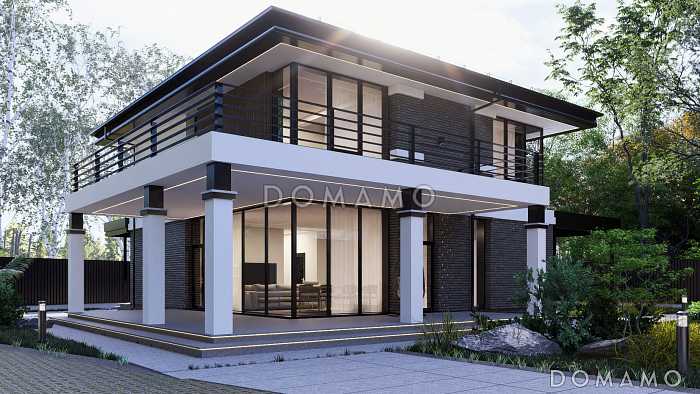 Проект двухэтажной бани из газобетона с кухней, гостиной, балконом и 2 спальнями