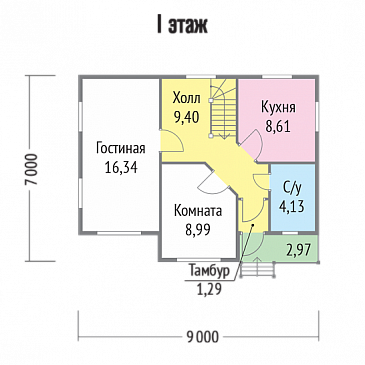 Проект каркасного дома 7х9 / План 1 этажа