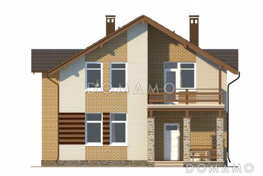 Проект облицованного кирпичом дома с панорамным эркером в кухне / Фасад 1