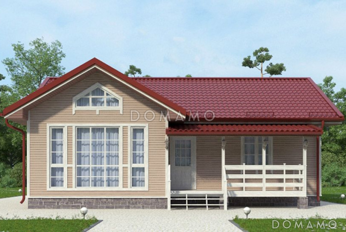 Проект бюджетного каркасного дома с небольшой крытой террасой