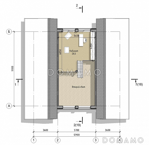 Проект дома с 3 спальнями, кабинетом на мансарде и вторым светом в кухне-столовой / План мансардного этажа