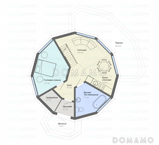 Проект дома в стиле хай-тек / План 1 этажа