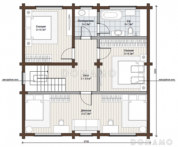 Проект дома с большой детской на мансардном этаже / План мансардного этажа