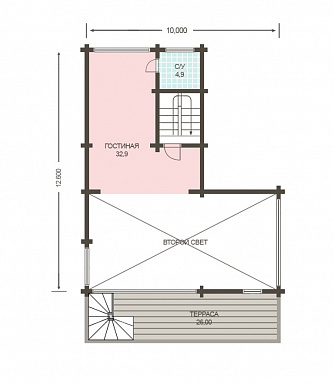 Проект дома из клееного бруса с необычной планировкой / План мансардного этажа