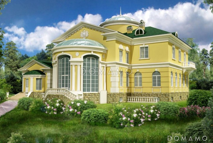 Проект двухэтажного особняка со львами у парадного входа