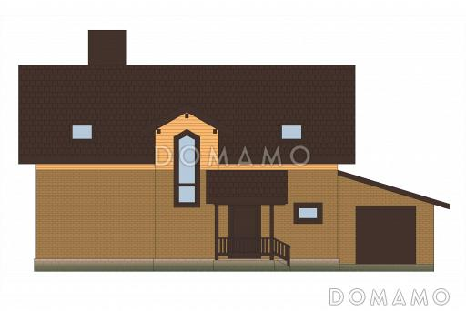 Проект кирпичного дома с эркером и гаражом для одной машины / Фасад 1