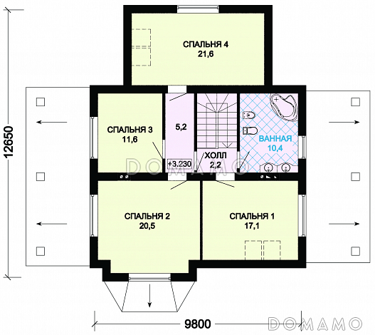 Проект дома из газобетона с просторной верандой / План мансардного этажа