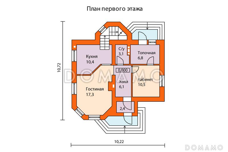 Проект кирпичного дома с выразительной архитектурой / План 1 этажа
