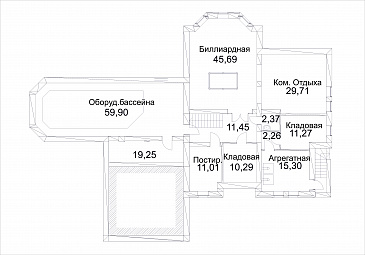 Проект дома из кирпича с бассейном и сауной на первом этаже / План цокольного этажа