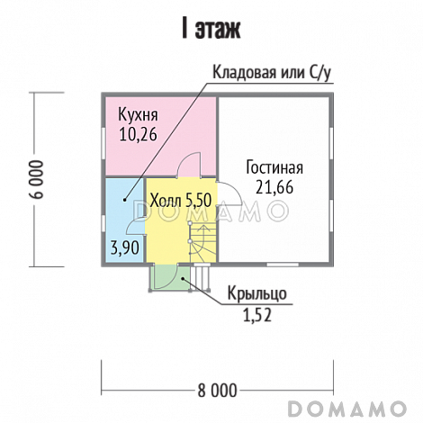 Проект каркасного дома с двумя спальнями / План 1 этажа