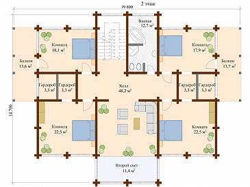 Проект дома из клееного бруса с зимним садом / План 2 этажа