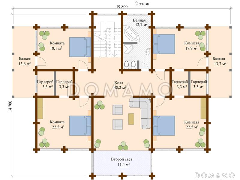 Проект дома из клееного бруса с зимним садом / План 2 этажа