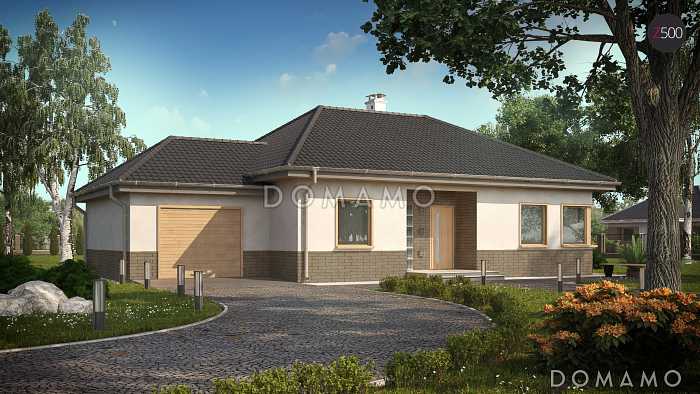 Проект одноэтажного дома из кирпича адаптированного для сейсмозоны с тремя спальнями, угловым окном в кухне и гаражом