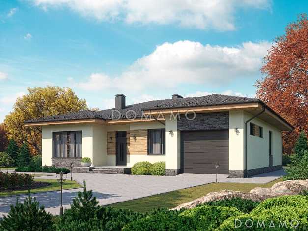 Проект одноэтажного дома из газобетона с гаражом, террасой, детскими