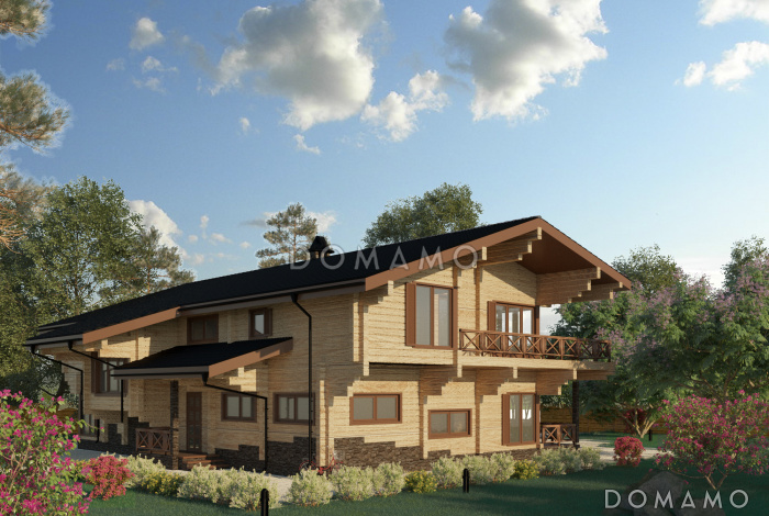 Проект двухэтажного дома из клеенного бруса со вторым светом и двумя балконами