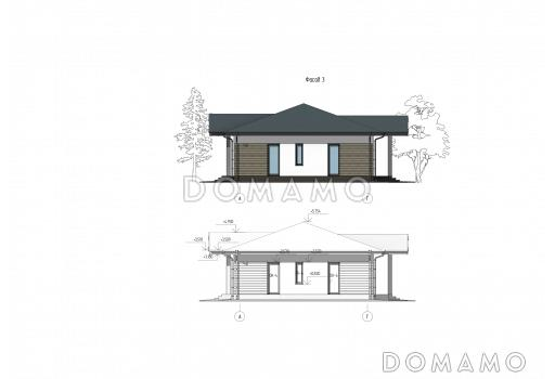 Проект одноэтажного дома с тремя спальнями, гардеробной, сауной и террасой / Фасад 3