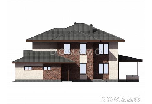 Проект двухэтажного дома из газобетона с гаражом на два машиноместа / Фасад 1