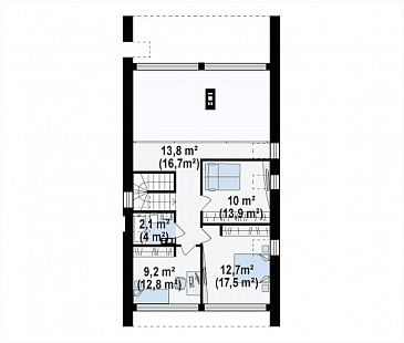 Проект одноэтажного мансардного дома из газобетона с балконом и современными элементами экстерьера и встроенным гаражом / План мансардного этажа