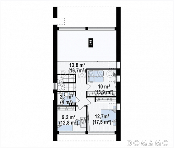Проект одноэтажного мансардного дома из газобетона с балконом и современными элементами экстерьера и встроенным гаражом / План мансардного этажа
