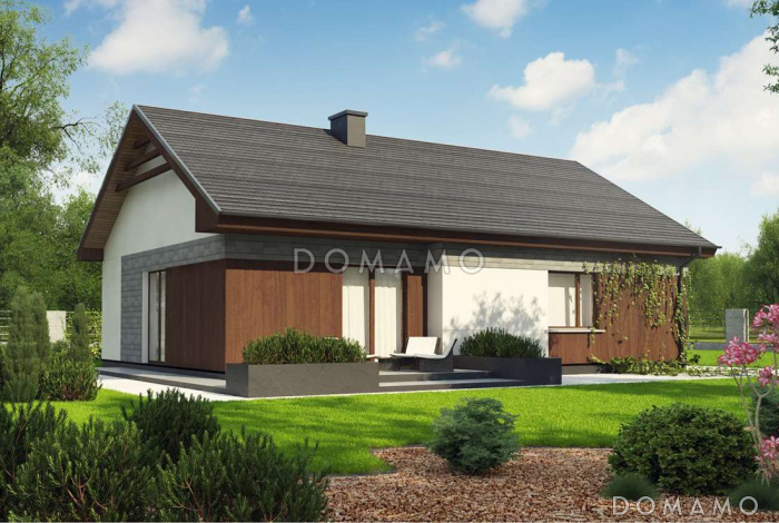 Проект небольшого уютного одноэтажного дома из кирпича с тремя спальнями