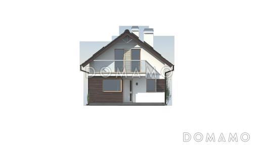 Проект аккуратного одноэтажного мансардного дома из кирпича для узкого участка / Фасад 1