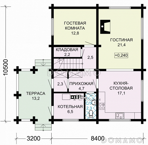 Проект двухэтажного дома из бруса в скандинавском стиле с котельной / План 1 этажа