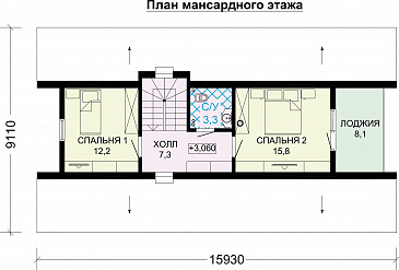 Проект каркасного А-образного дома-шалаша / План мансардного этажа