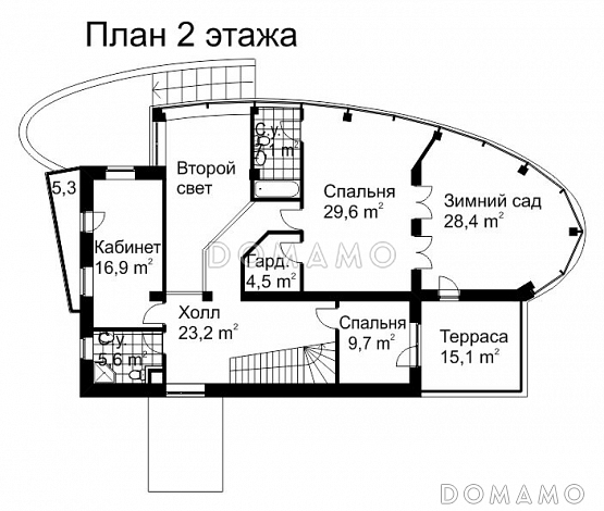 Проект современного дома из кирпича с панорамным остеклением / План 2 этажа