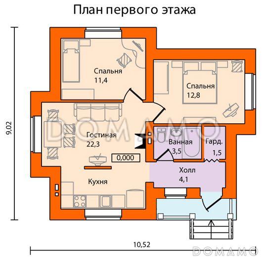 Проект одноэтажного дома из SIP панелей с многощипцовой крышей / План 1 этажа