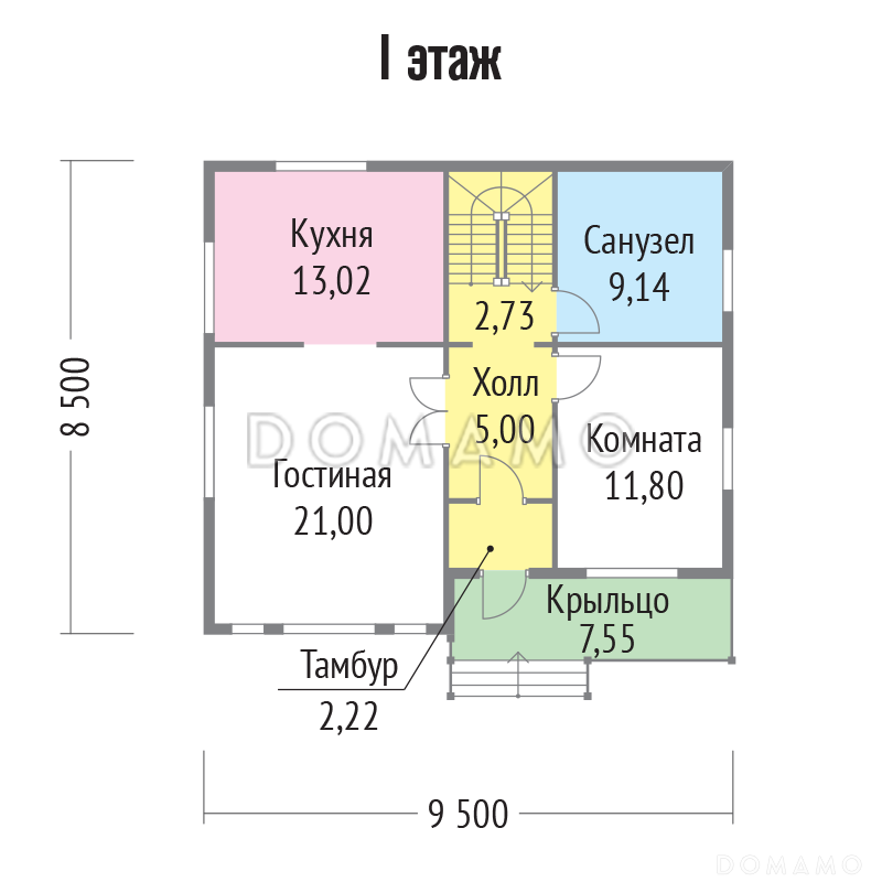 Проект дома из клееного бруса с просторными комнатами / План 1 этажа