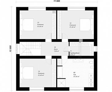 Проект двухэтажного дома с 4 спальнями и просторной ванной комнатой / План мансардного этажа