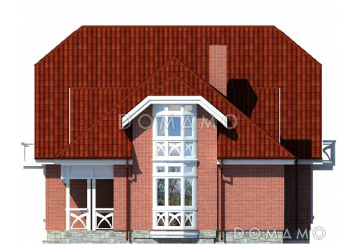 Проект дома одноэтажного дома с мансардным этажом, эркером, балконами в спальне / Фасад 4