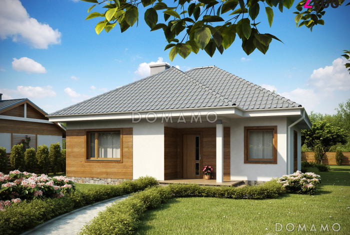 Проект одноэтажного дома из газобетона с двумя спальнями и крытой террасой