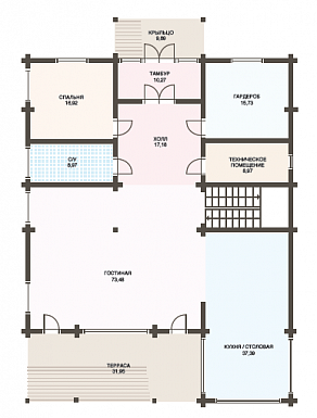 Проект дома из клееного бруса с большими окнами / План 1 этажа
