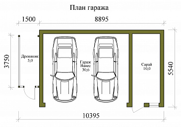 Проект гаража-навеса на два машиноместа / План 1 этажа