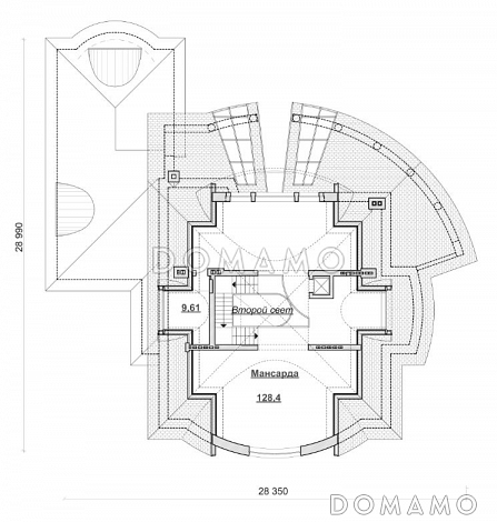 Проект коттеджа с бассейном и стеклянным куполом / План мансардного этажа