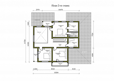 Проект двухэтажного дома из каменных блоков и бруса, с тремя балконами и террасой / План 2 этажа