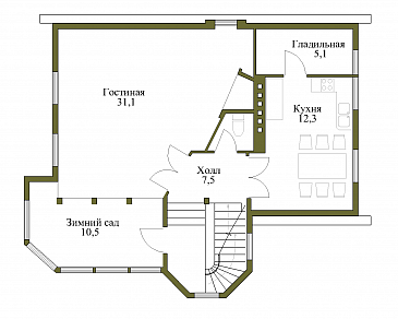 Проект коттеджа с зимним садом и гаражом / План 2 этажа